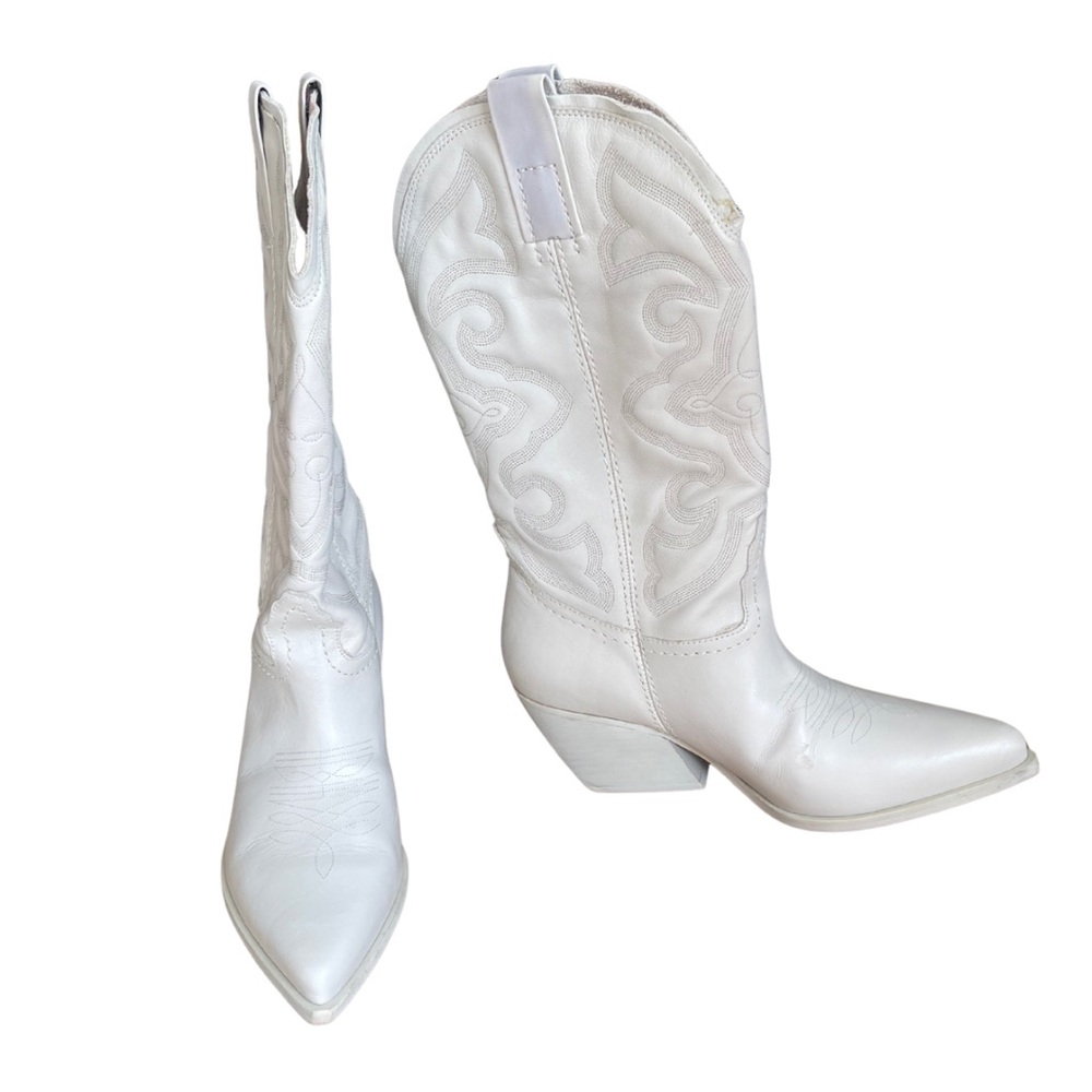 Steve Madden West White Leather Cowboy Boots with Box